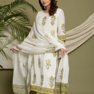 Heritage Bloom – Ivory & Crimson Handblock Kurta