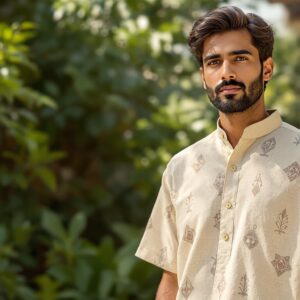EarthTone Charm – Handblock Printed Linen Kurta"